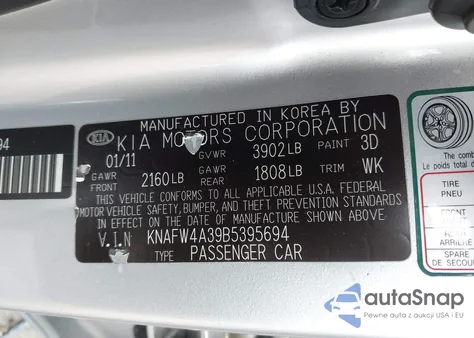 2011 Kia Forte Sx from USA, damaged, VIN KNAFW4A39B5395694